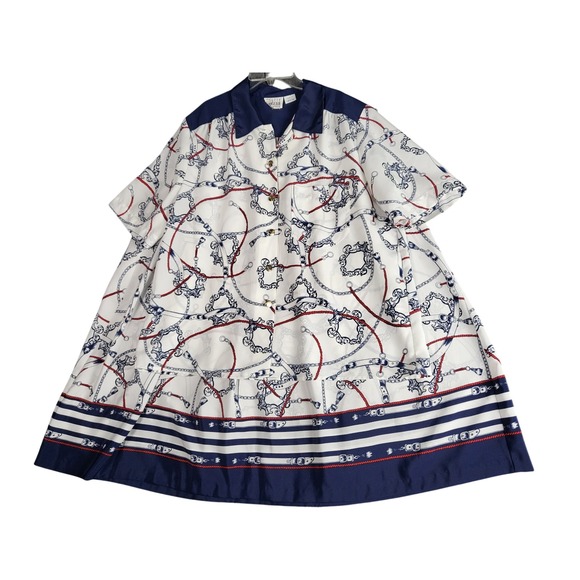VTG 80S Leslie Fay Skirt Set Top Nautical Chain Print Plus Size 18W/20W Work USA - Picture 1 of 16